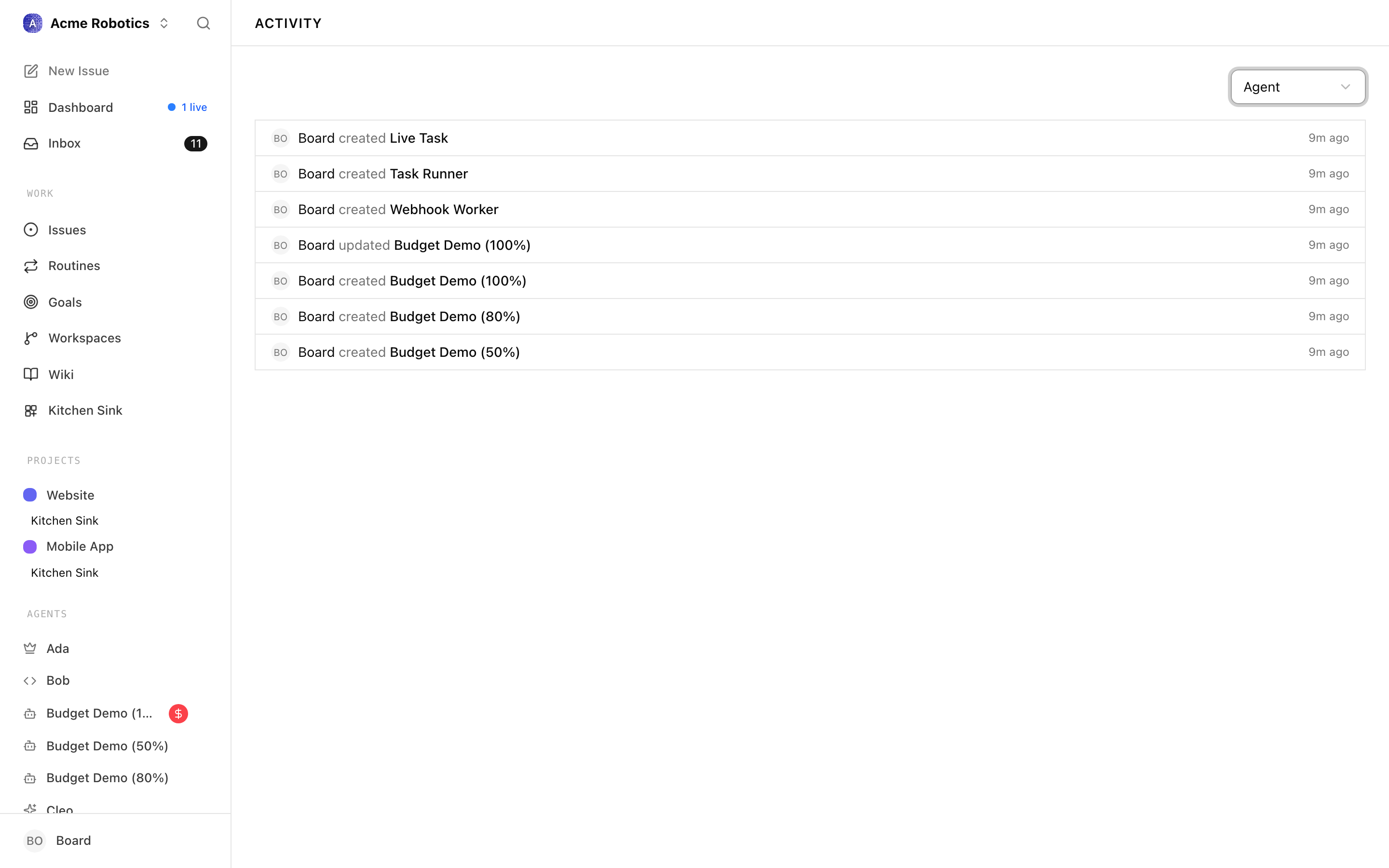 Activity Log filtered to show one category of events
