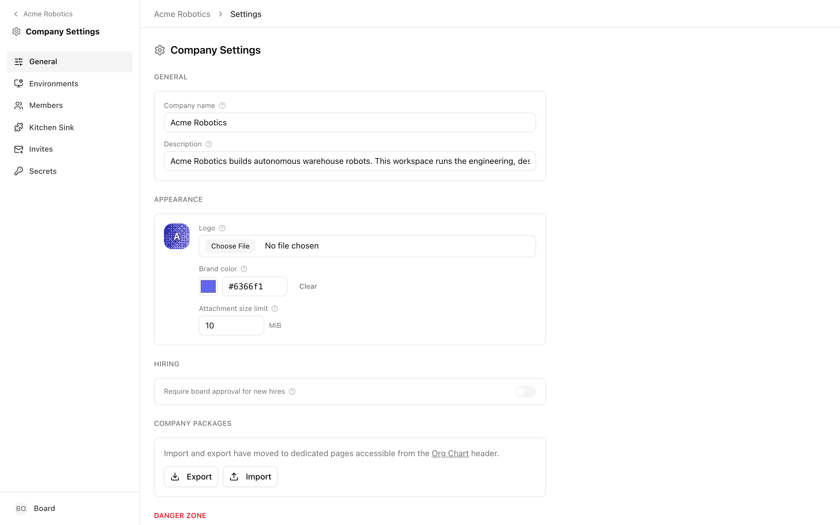 Company general settings