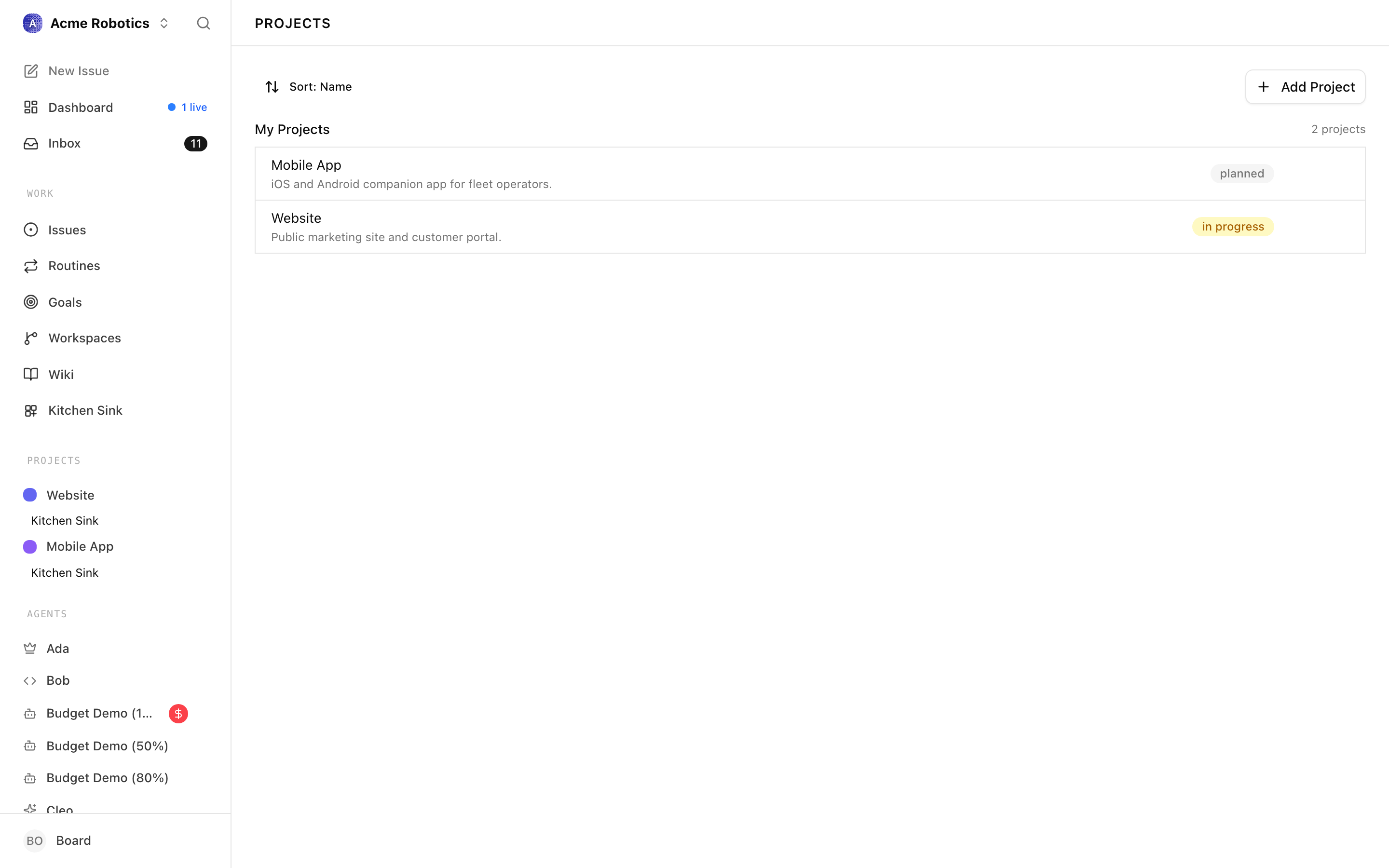 Project list