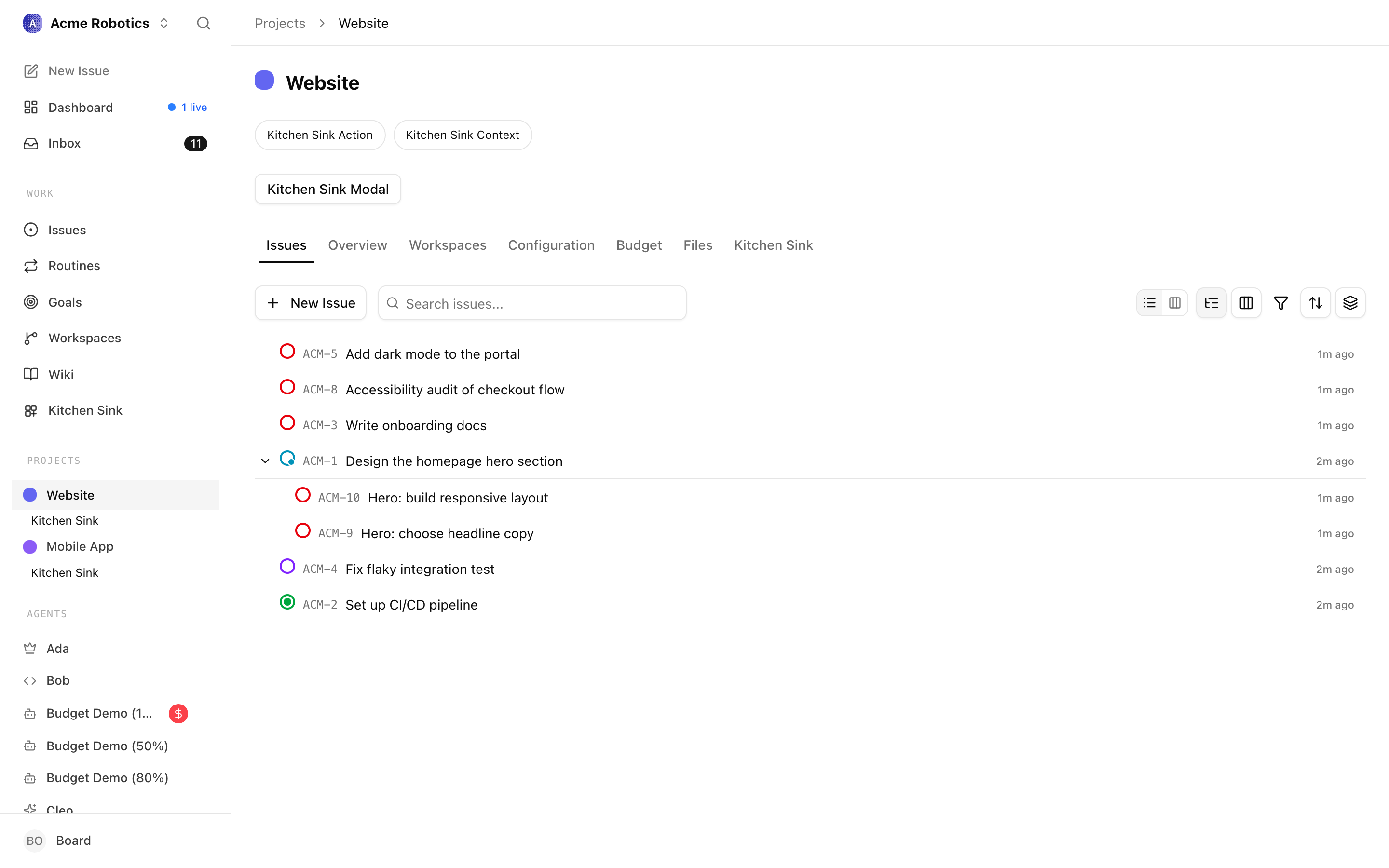 Workspaces tab