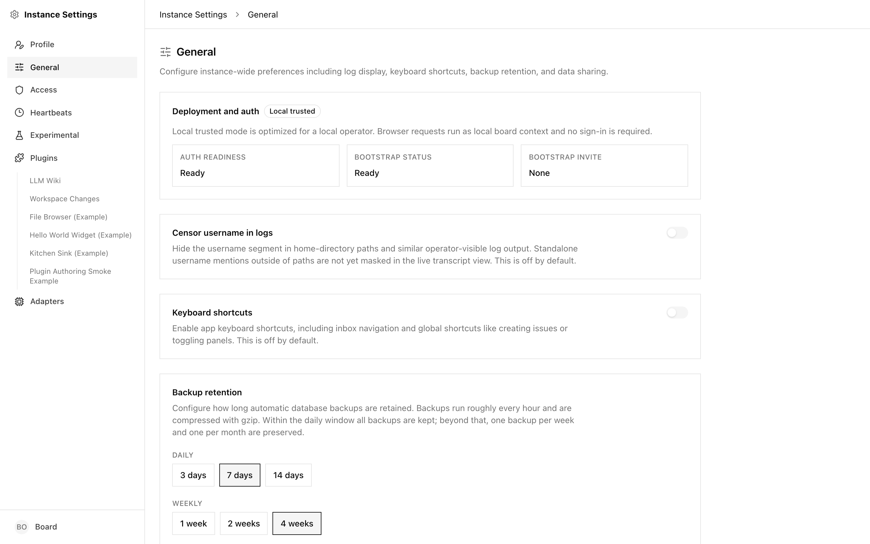 Instance general settings