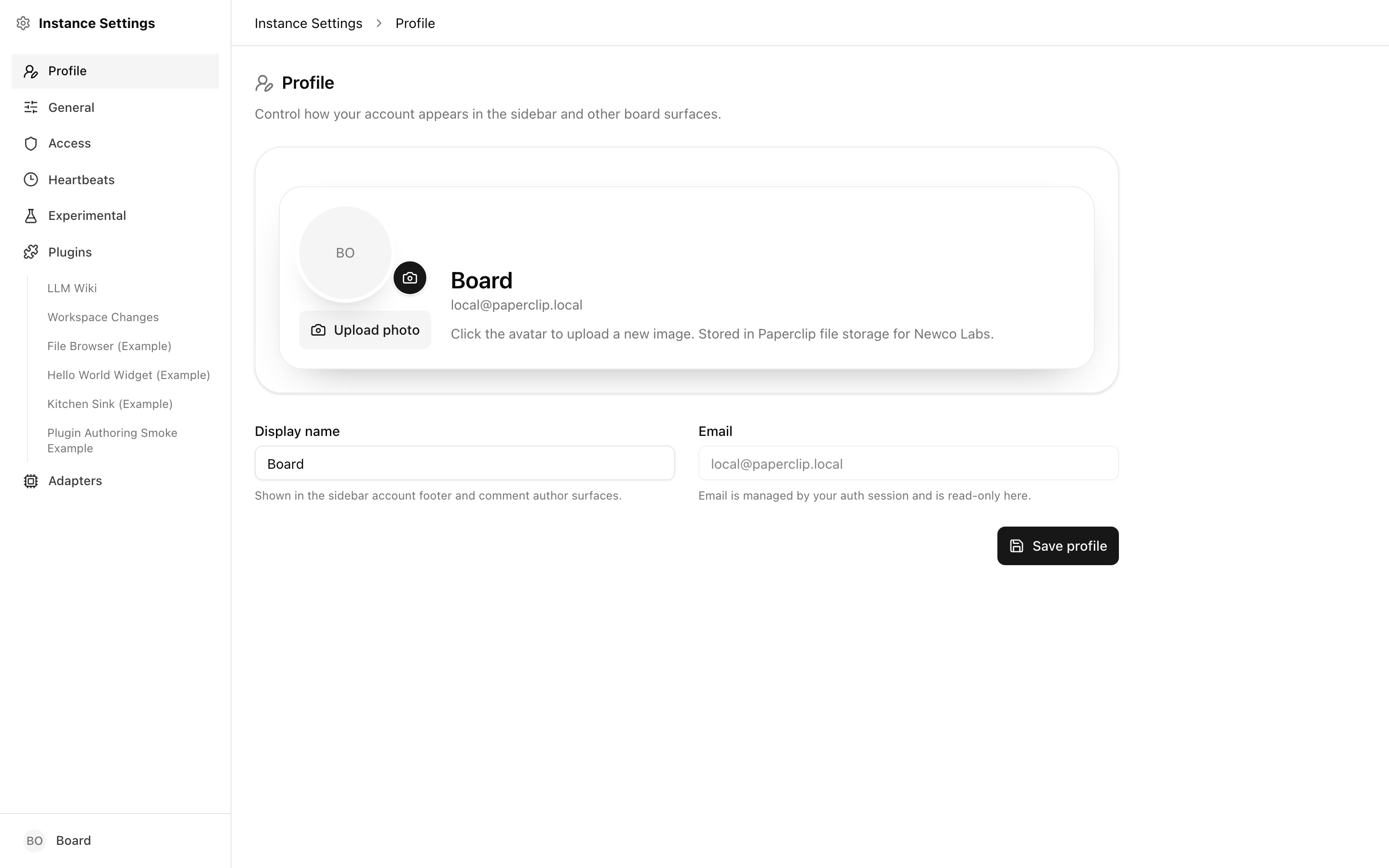 Profile settings