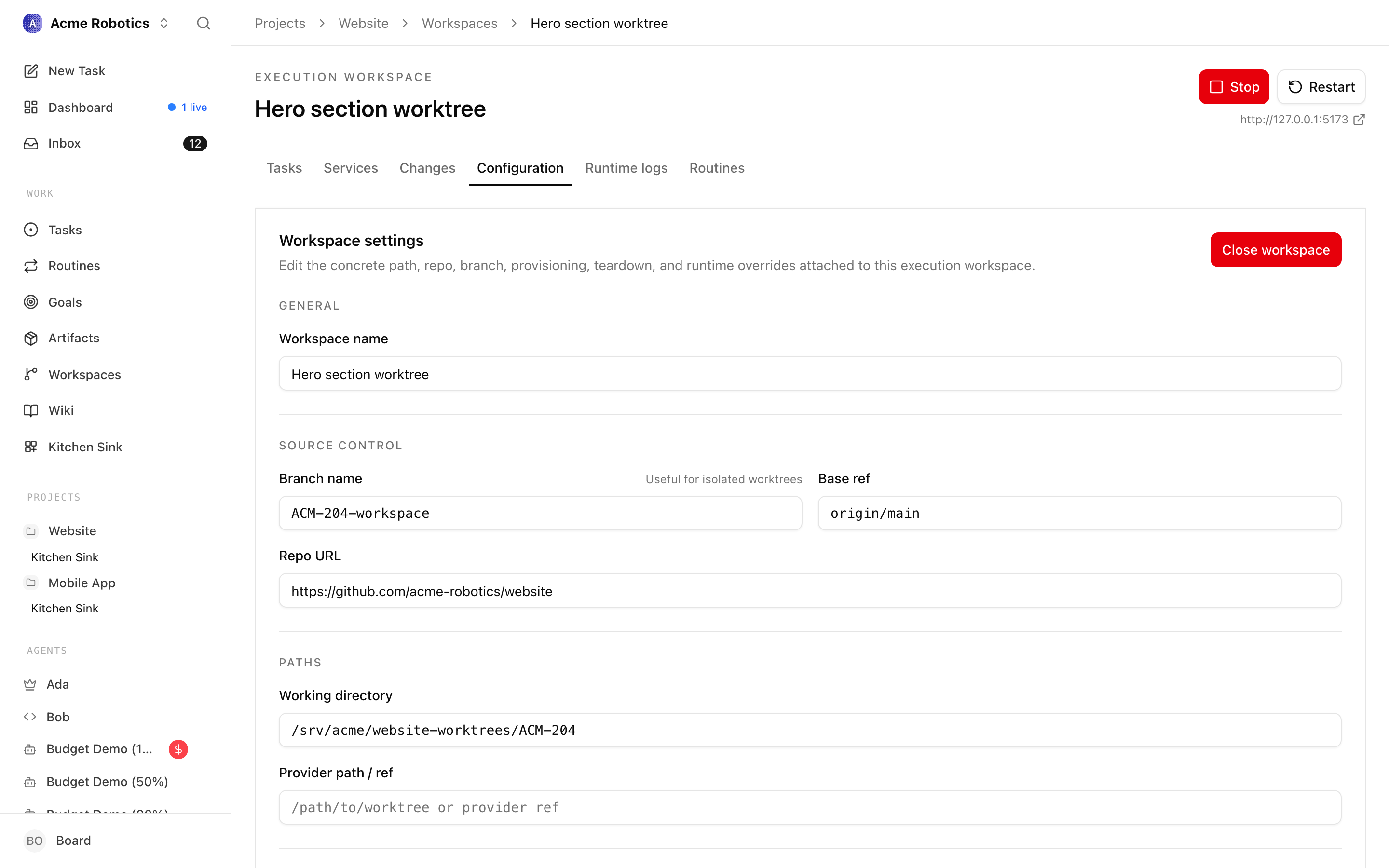 Configuration tab