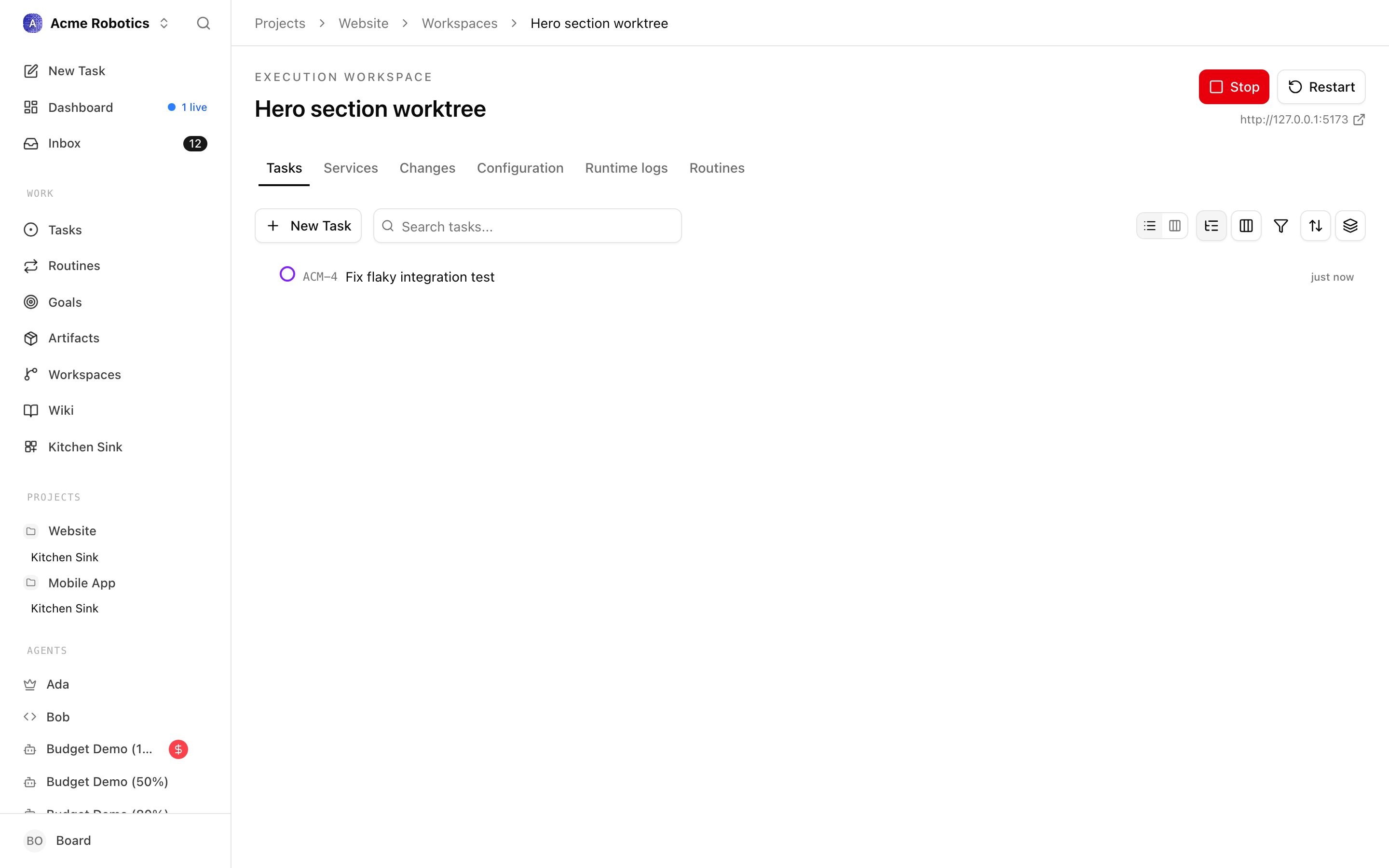 Tasks tab