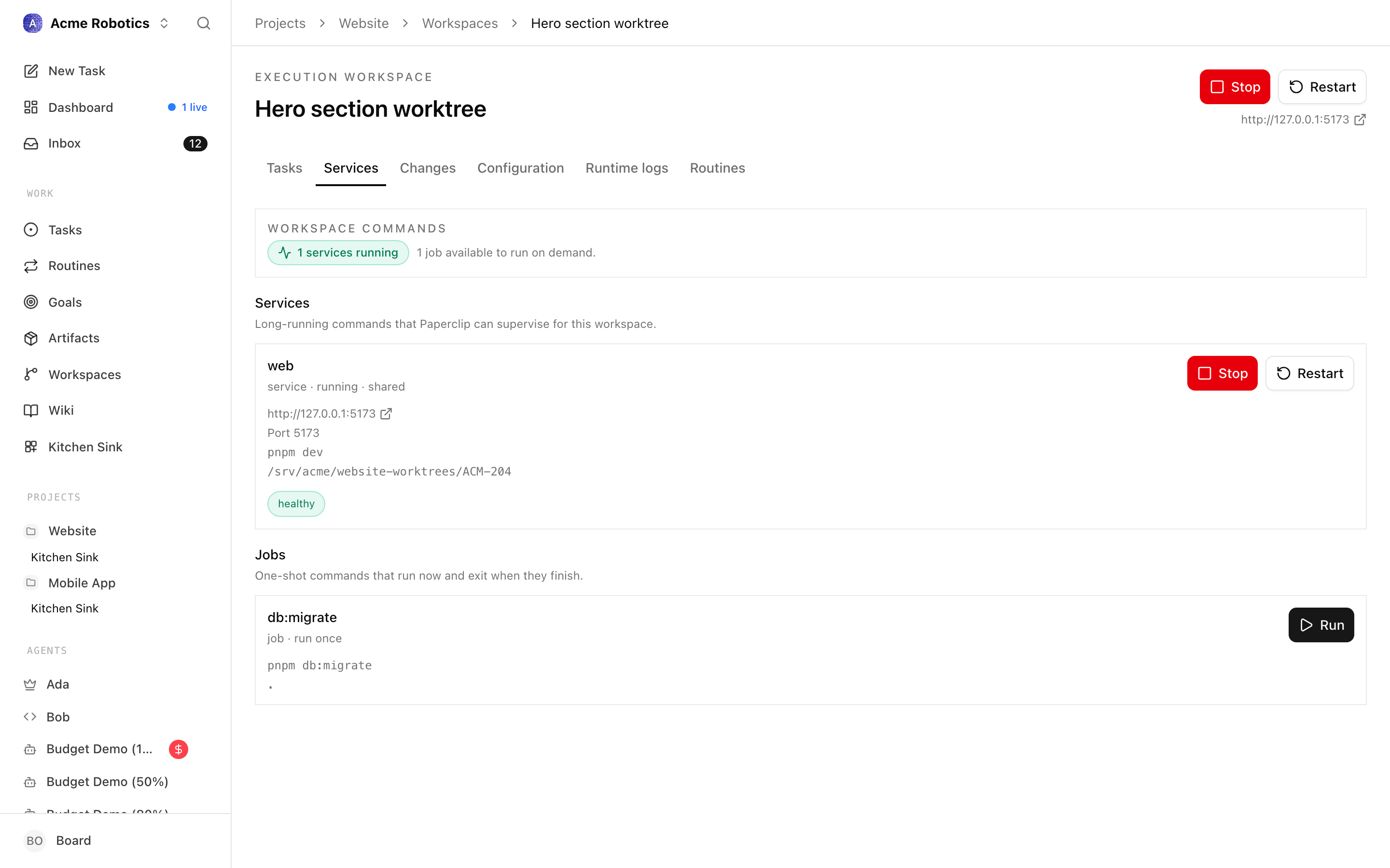 Services tab